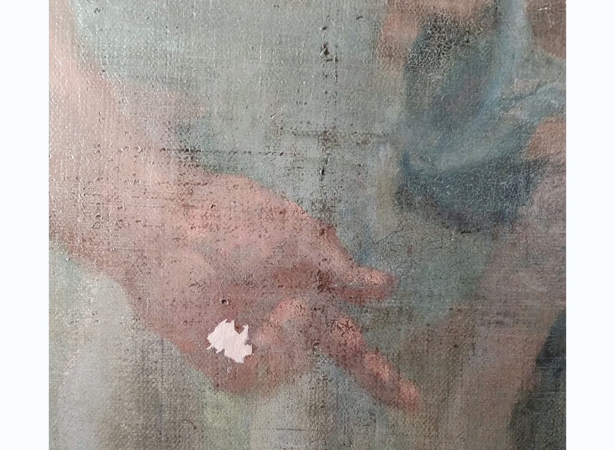 Process of adjusting old, discoloured retouching in The Pool of Bethesda (1736)