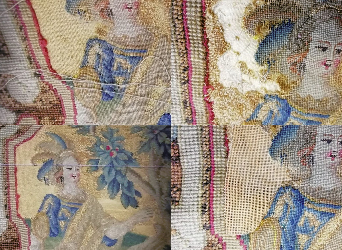 Embroidered covers from a Georgian sofa