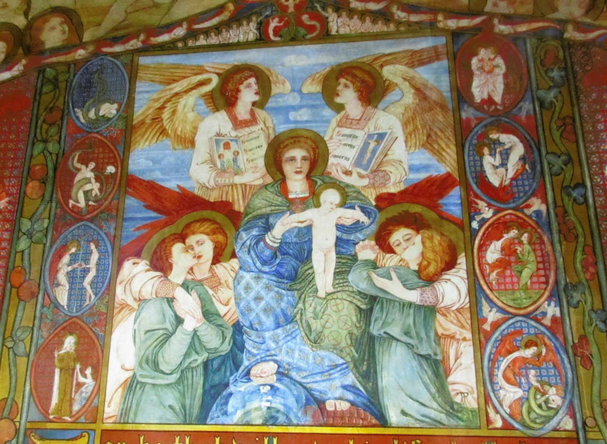 Phoebe Traquair wallpainting – north wall after conservation treatment.