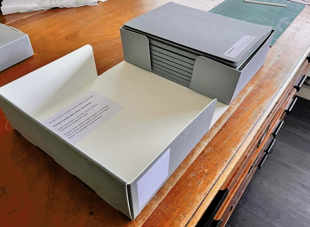 Example of bespoke rehousing of archival records. Includes handling recommendations.