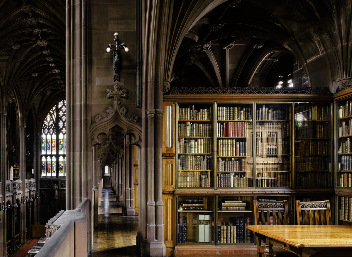 John Rylands Library Reading Room cabinet, table and chairs