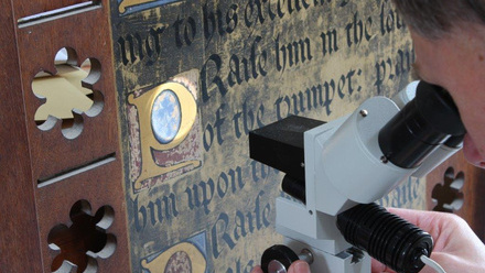 conservation - Peter Martindale using a stereo microscope at St Mark's Pennington photo credit Paul Young copy.jpeg