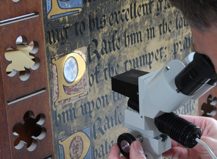 conservation - Peter Martindale using a stereo microscope at St Mark's Pennington photo credit Paul Young copy.jpeg