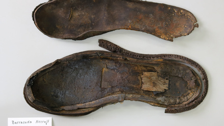 Remains of two items of footwear recovered from the wreck of a Mk. II Fairey Barracuda in 2019 presumed to belong to the pilot.JPG