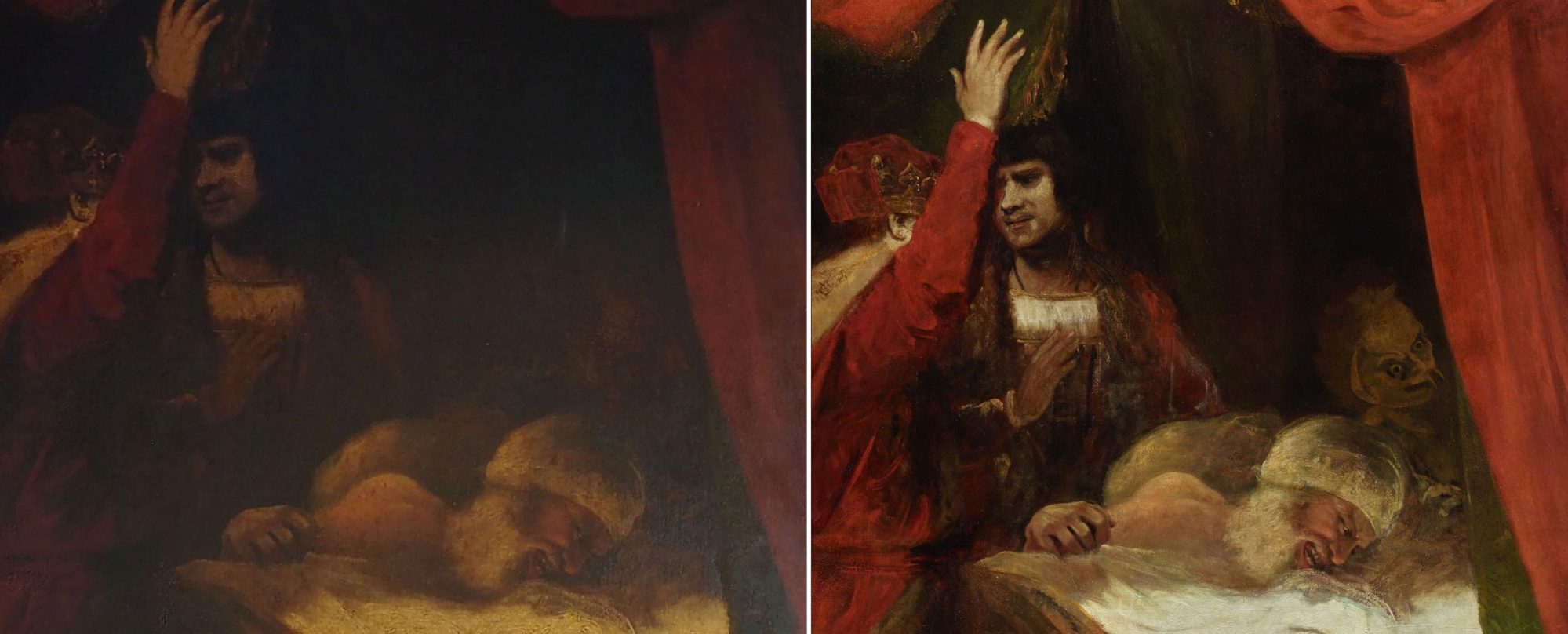 12 Before and after - detail of Joshua Reynolds, The Death of Cardinal Beaufort before and after treatment (c)National Trust.jpg