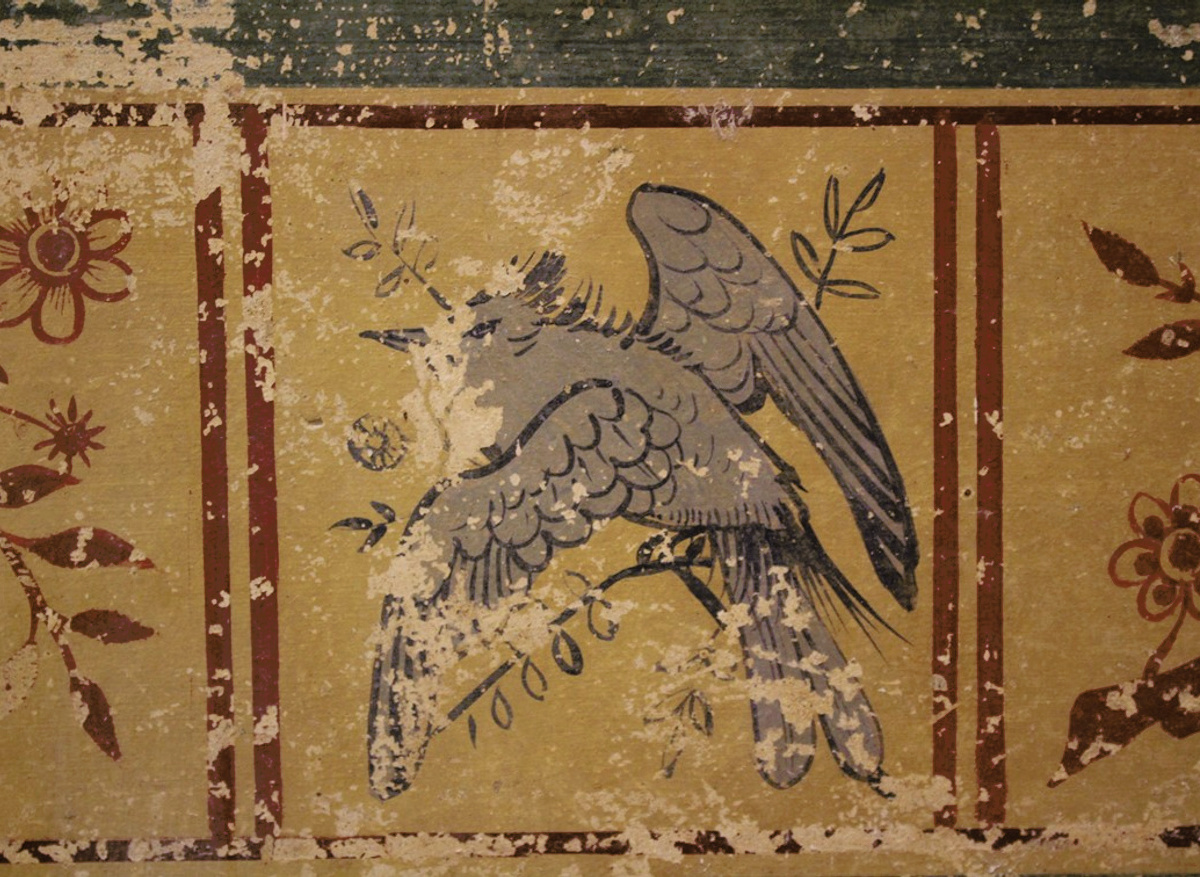 Detail of the damage to the painted scheme at St Edwards before conservation