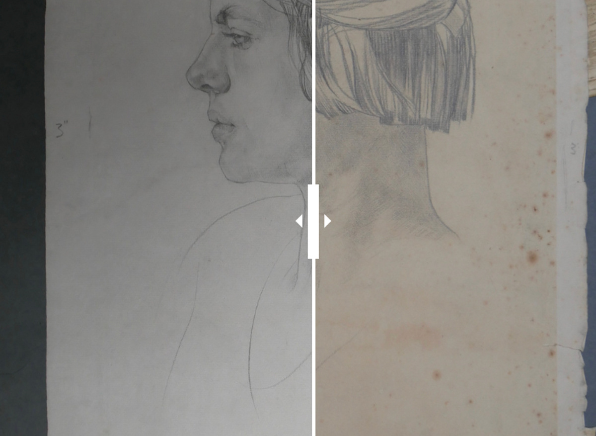After/before conservation of a pencil drawing