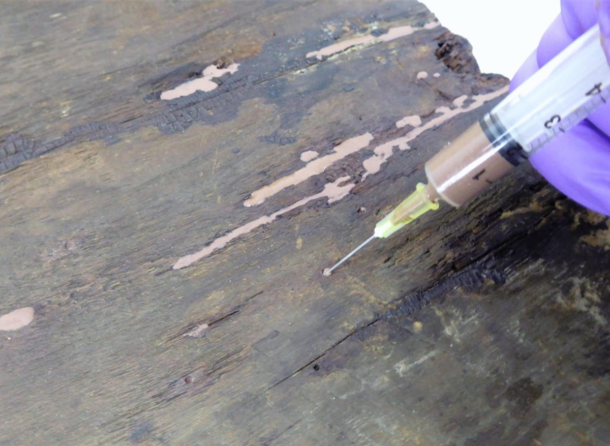 Treatment of woodworm damage