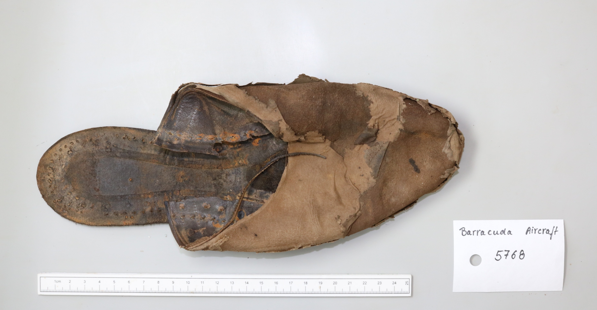 Archaeology7_AFTER CONSERVATION Remains of footwear recovered from the wreck of a Mk. II Fairey Barracuda in 2019 presumed to belong to the pilot.JPG
