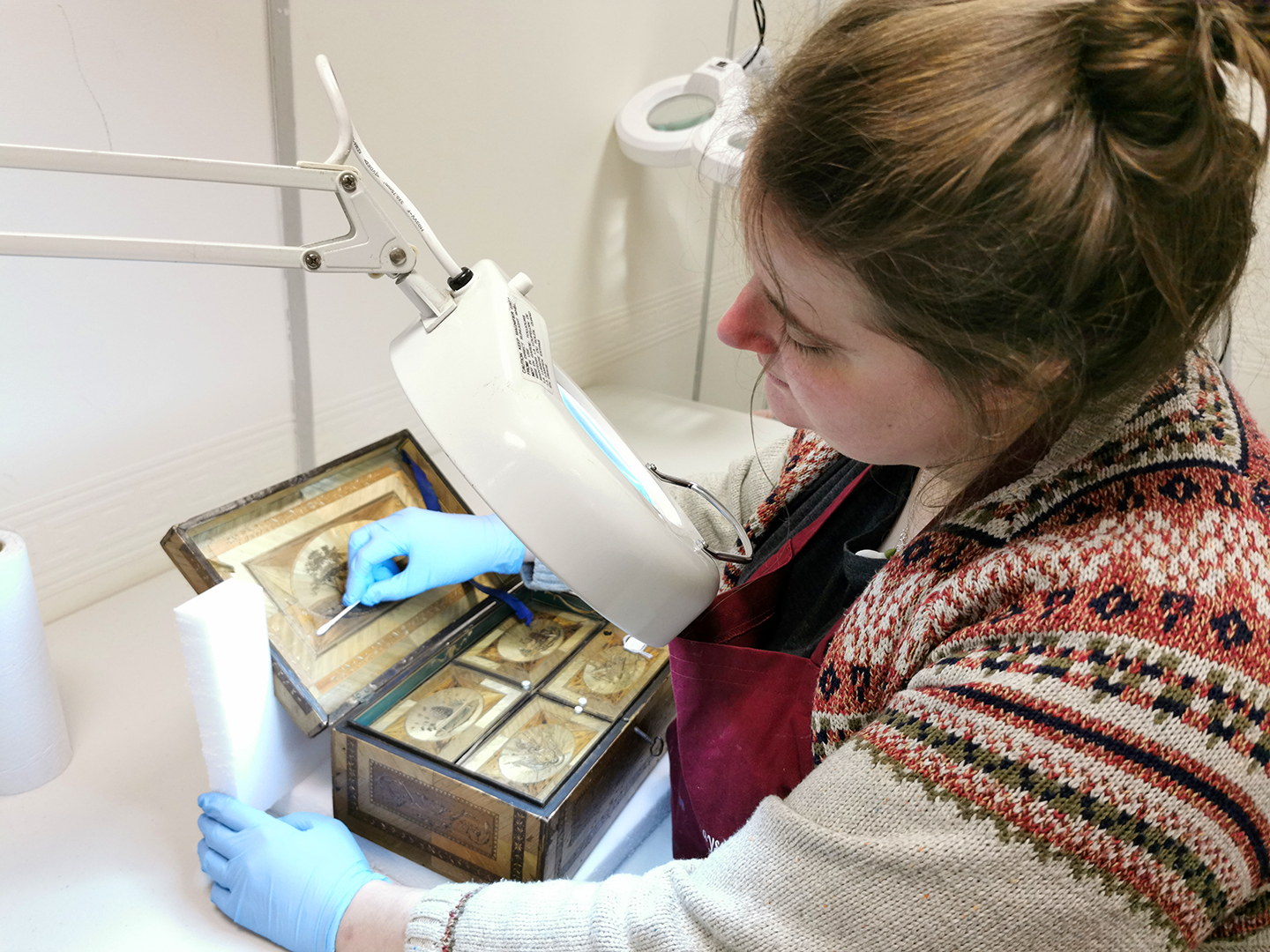 Mary Evans working on a Napolionic Prisoner of war straw work box.jpg