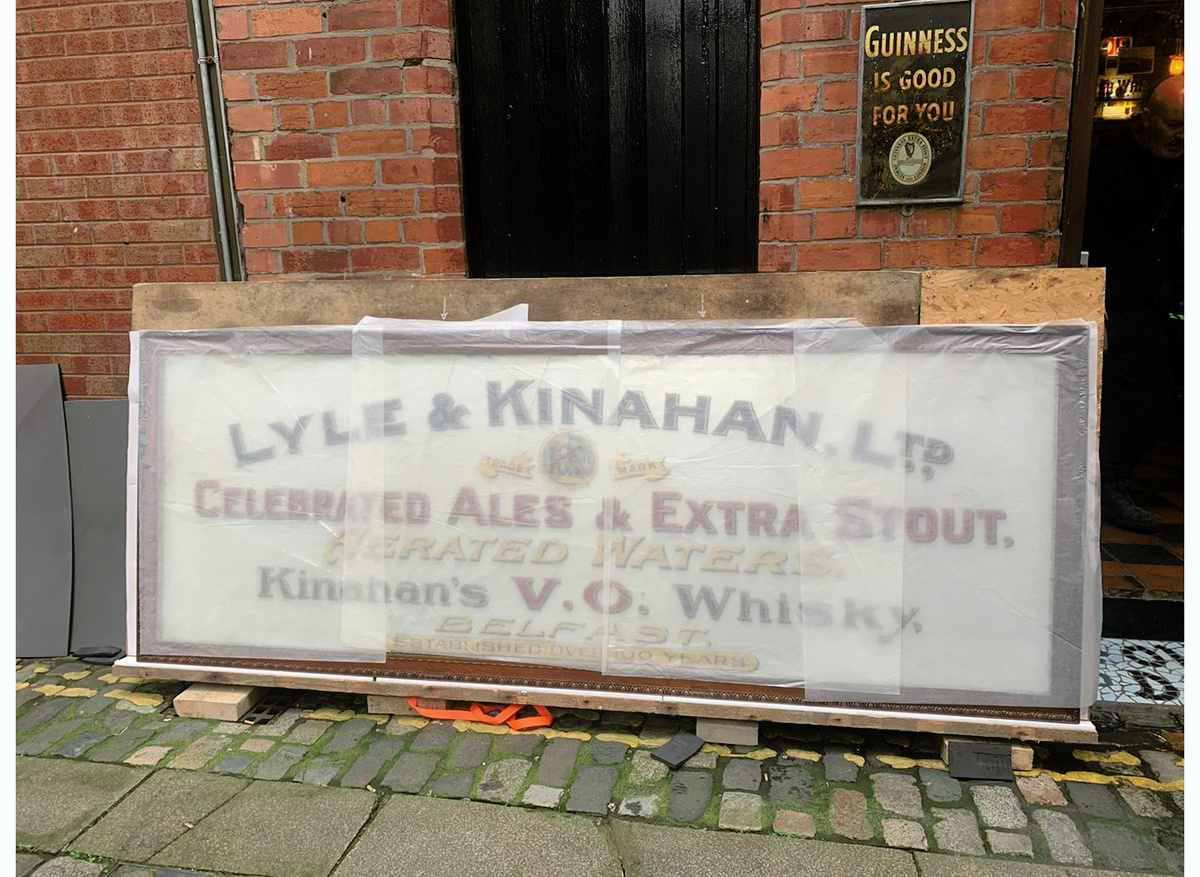 Restoration of smashed mirror in Busy Belfast Bar-(1mx 3m, 150 kilos)