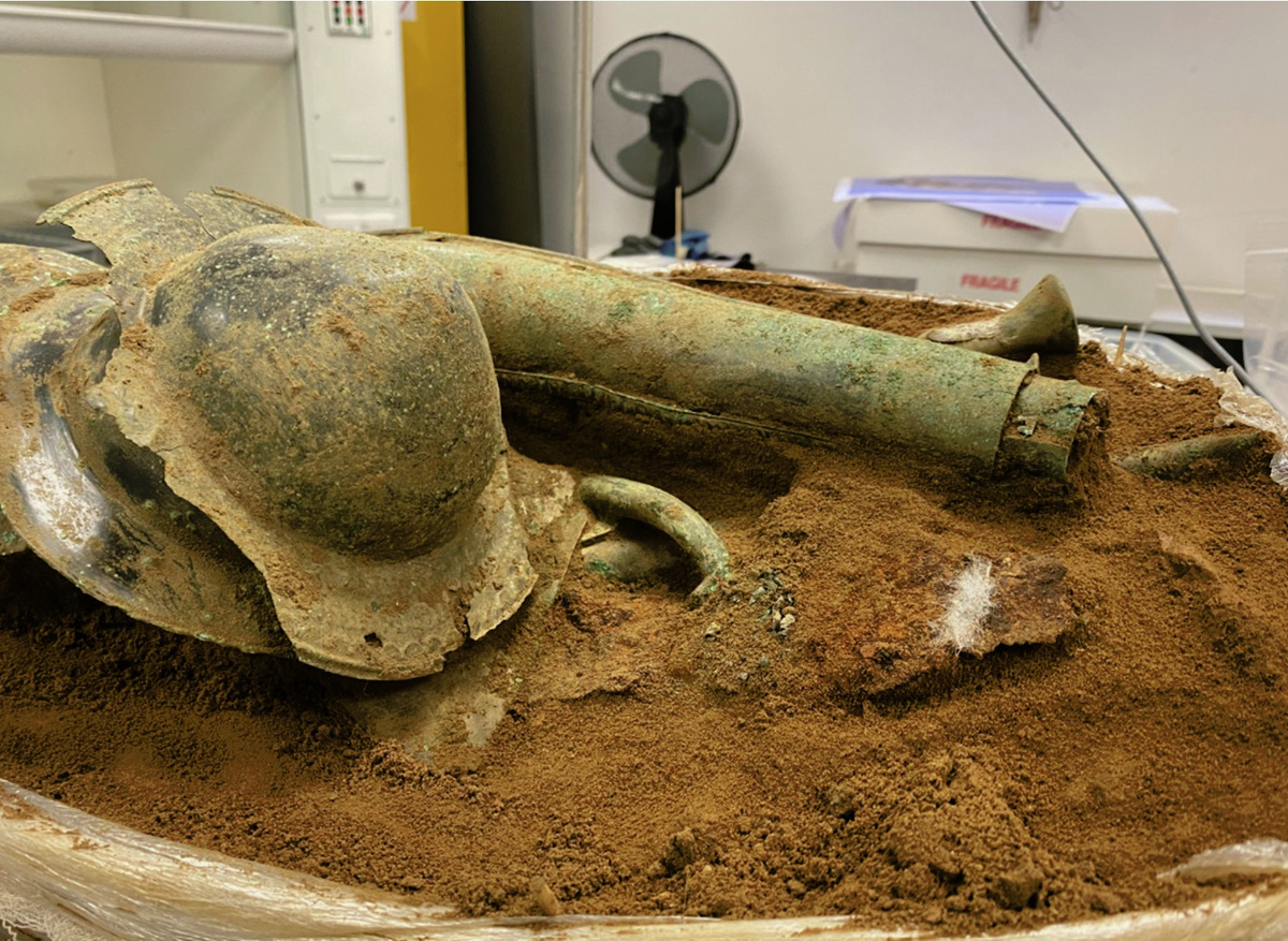 The Carnyx block after the removal of the Boar Head Standard