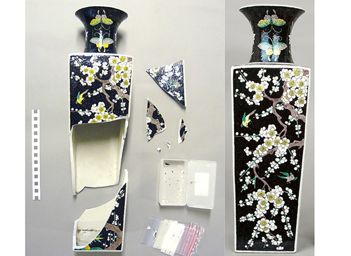 A Chinese porcelain vase, before and after conservation 