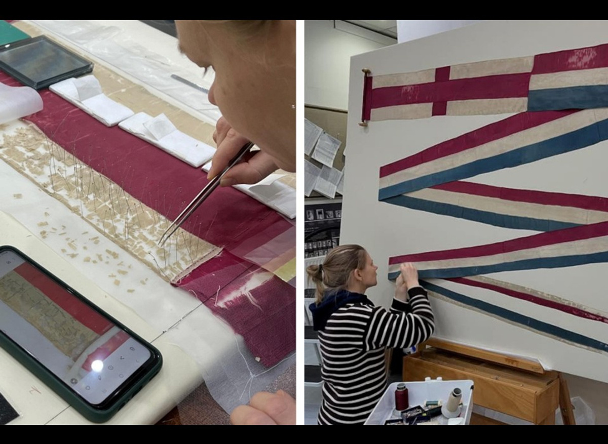 Conservation, mounting and framing of four Royal Thames Yacht Club flags for 250th Anniversary Celebrations