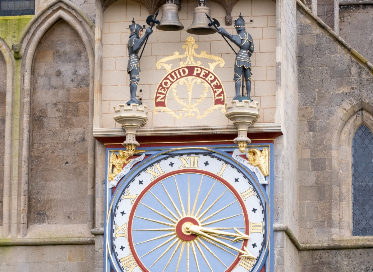 The restored medieval clock face of Wells Cathedral