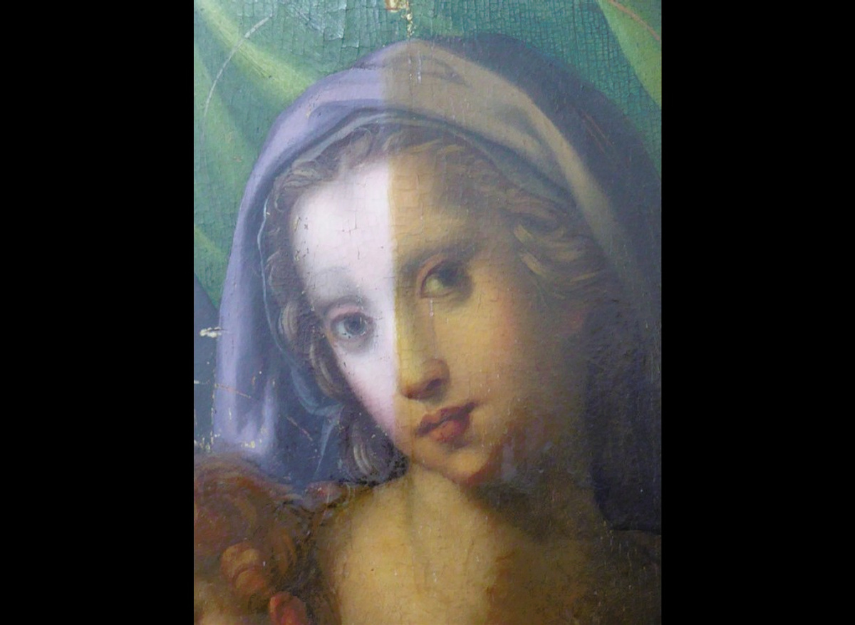 ‘The Madonna and Child, with Infant Saint John’, during varnish removal