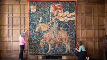 Millefleur tapestry with knight on horseback after rehang at Montacute House, Somerset ©NationalTrust-James Dobson.jpg