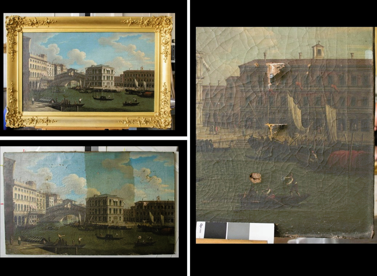 Painting, oil on canvas, style of Canaletto, A View of the Rialto Bridge