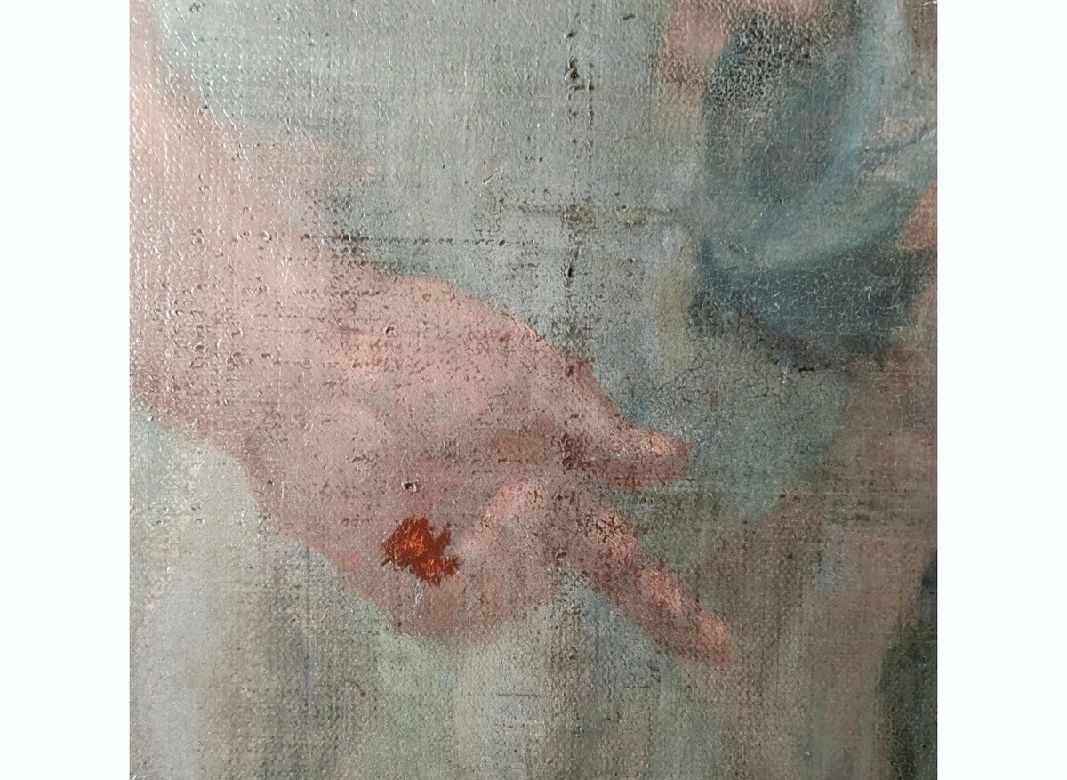 Process of adjusting old, discoloured retouching in The Pool of Bethesda (1736)