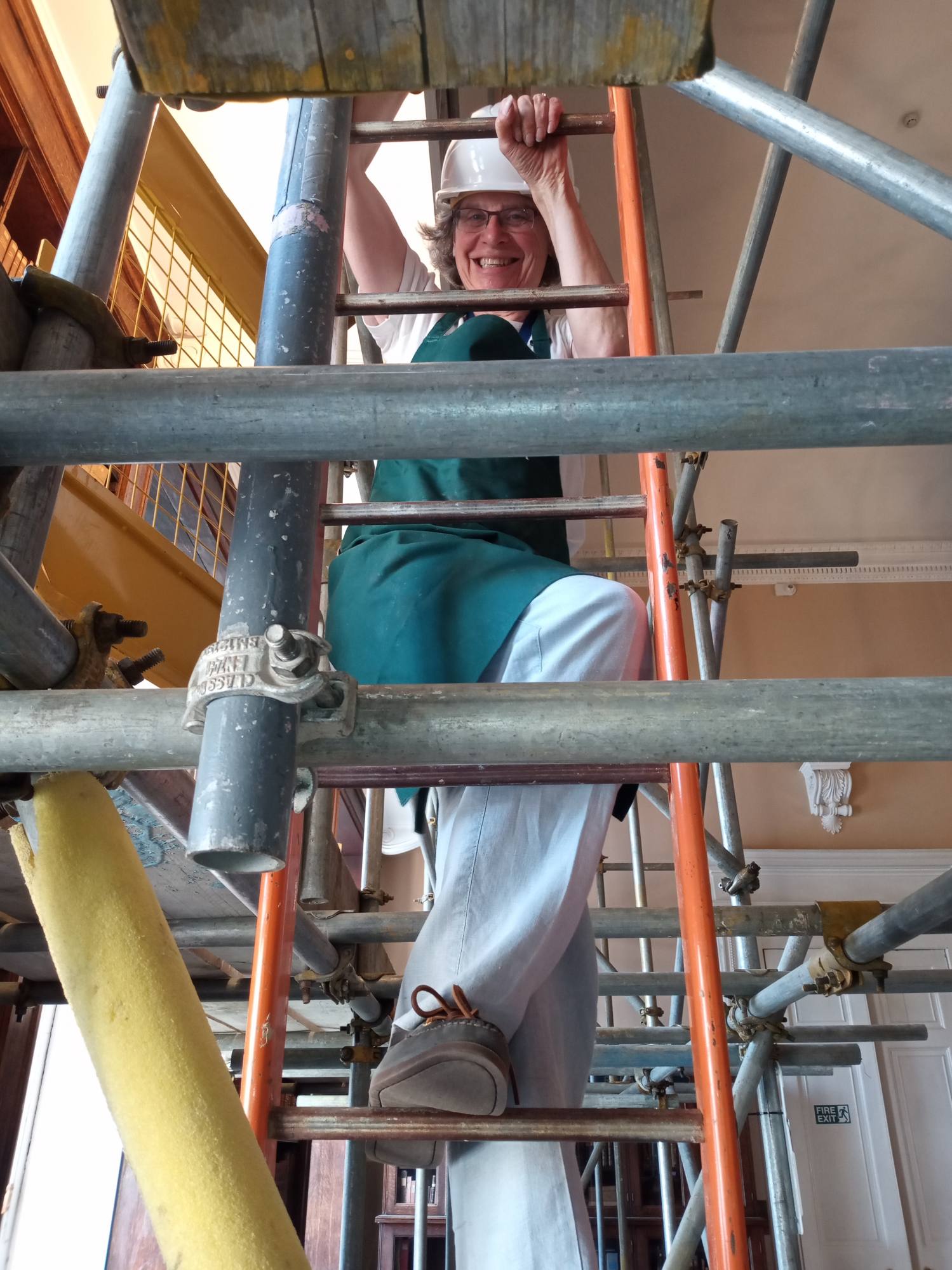 Caroline Bendix working around the scaffolding.jpg