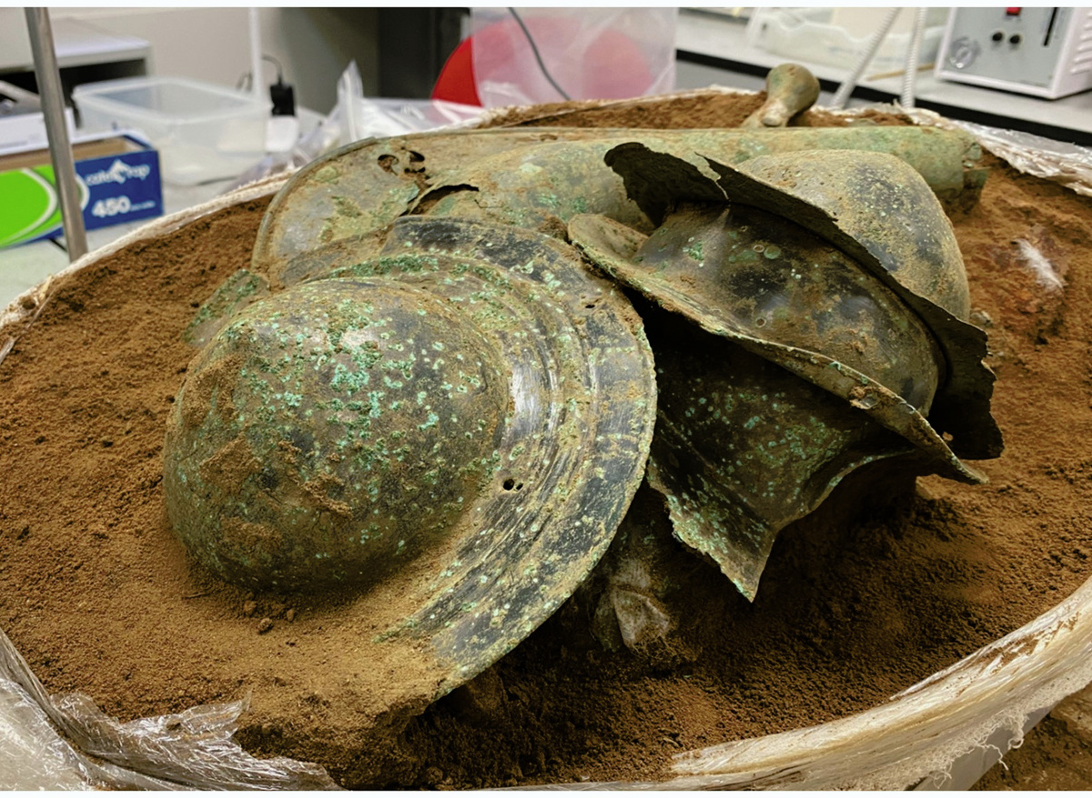 The Carnyx block after the removal of the Boar Head Standard