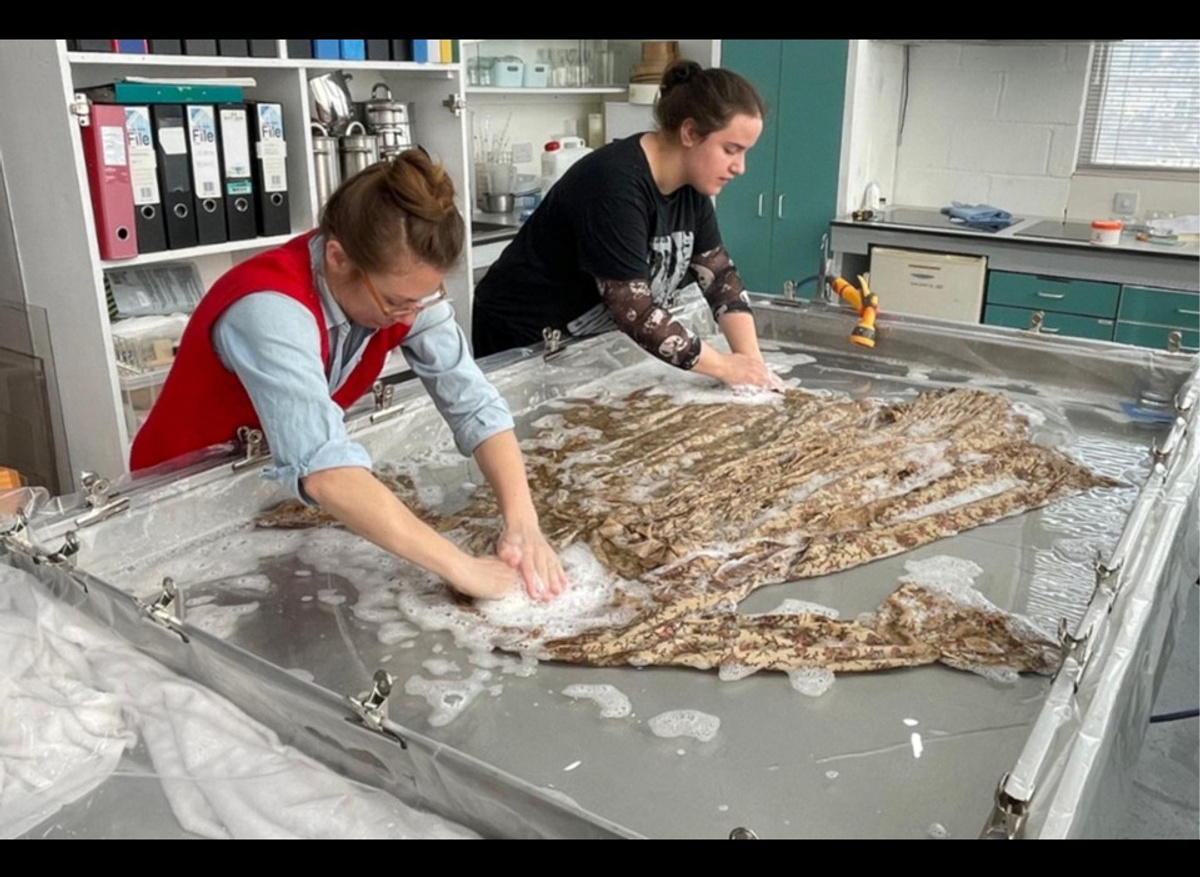 Wet cleaning a 19th century, printed cotton Bien Dorm robe for Worthing Museum & Gallery