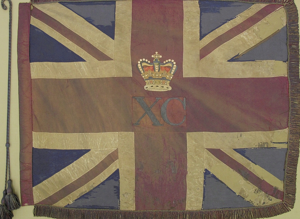 19th-century regimental Colour after cleaning, stabilising and mounting for display