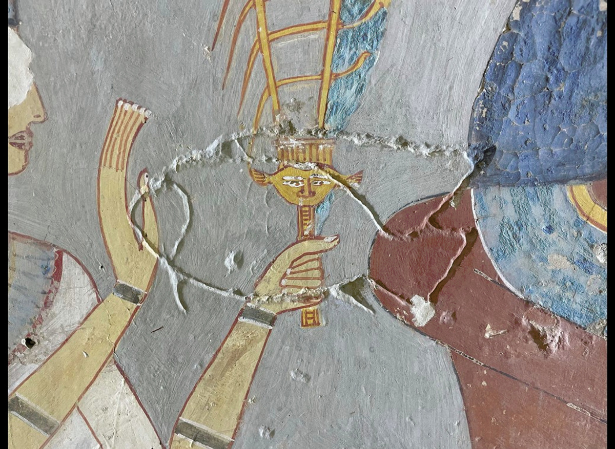 Theban Tomb 45 Detail of ancient reuse with painting over previous graffiti