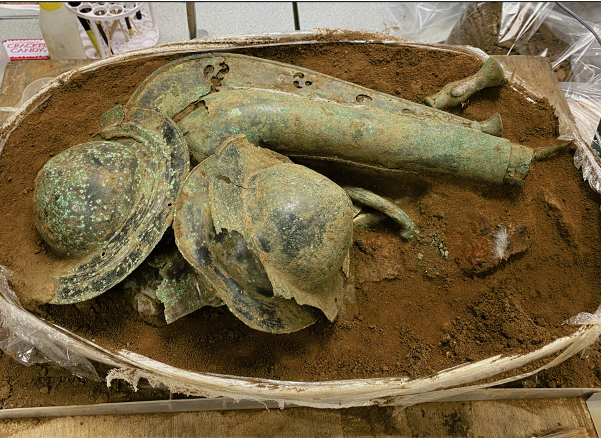 The Carnyx block after the removal of the Boar Head Standard