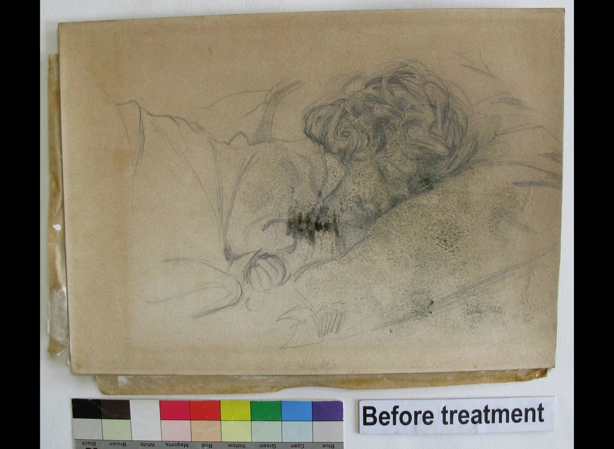 Conservation of a pencil drawing of a sleeping child