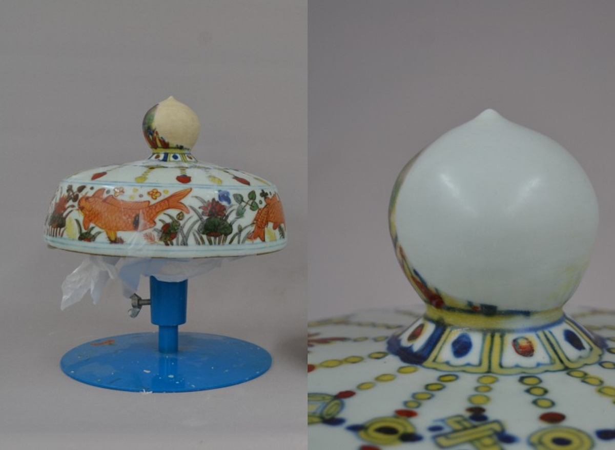 The replacement area was spun in wax and then tinted with epoxy resin
